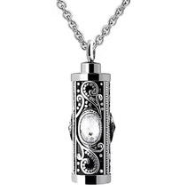 Filigree Crystal Cylinder Cremation Urn Pendant
