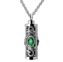 Filigree Crystal Cylinder Cremation Urn Pendant