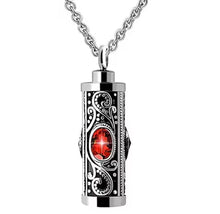 Filigree Crystal Cylinder Cremation Urn Pendant