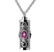 Filigree Crystal Cylinder Cremation Urn Pendant