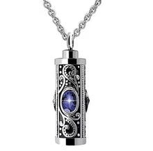 Filigree Crystal Cylinder Cremation Urn Pendant