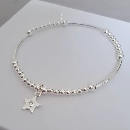 Sterling Silver Crystal Star Stacking Bracelet