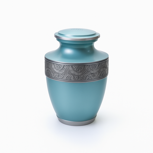 Pale Aqua and Silver Adult Urn with Optional Personalised Engraving