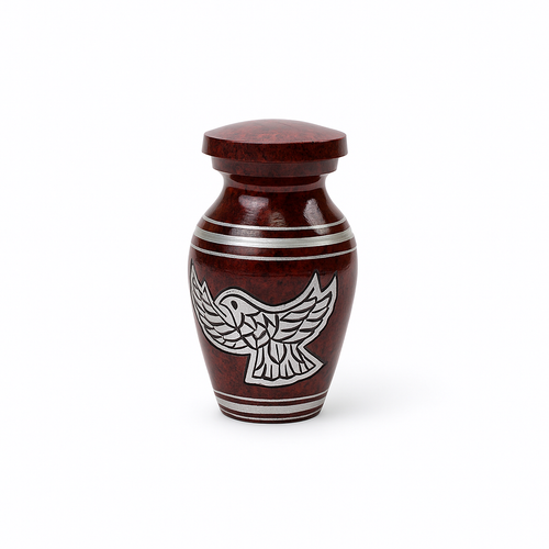 Miniature Red and Silver Bird Keepsake Urn