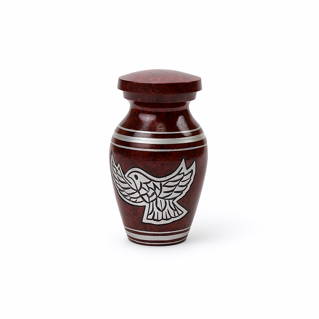 Miniature Red and Silver Bird Keepsake Urn
