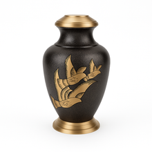 Large Gold, Silver and Black Flying Birds Adult Brass Urn with Optional Personalised Engraving