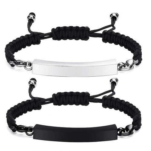 Unisex Adjustable Braided Rope in Silver or Black Urn Bracelet - Memorial Ash Keepsake Jewellery - With Optional Personalised Engraved