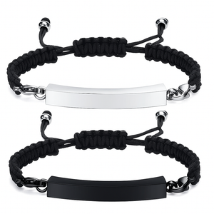 Unisex Adjustable Braided Rope in Silver or Black Urn Bracelet - Memorial Ash Keepsake Jewellery - With Optional Personalised Engraved