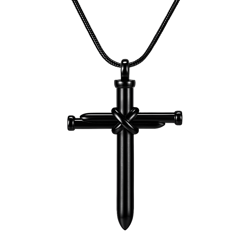 Black Nail Cross Cremation Urn Pendant