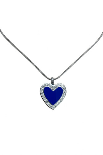 Silver Heart with Royal Blue Centre Cremation Urn Pendant - Optional Personalization
