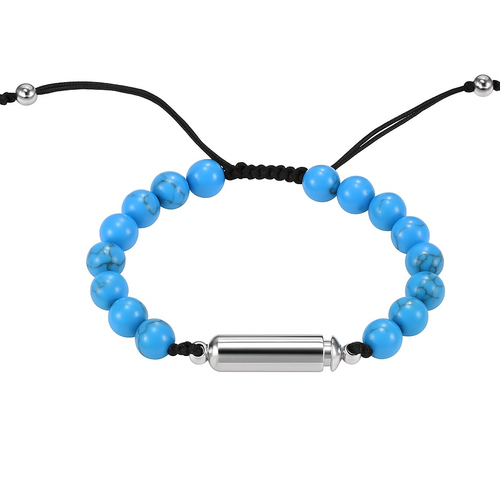 Unisex Blue Casual Lava Stone Urn Bracelet - Memorial Ash Keepsake Jewellery - With Optional Personalised Engraved