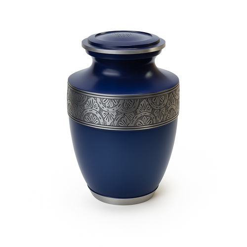 Navy Blue and Silver Adult Urn with Optional Personalised Engraving