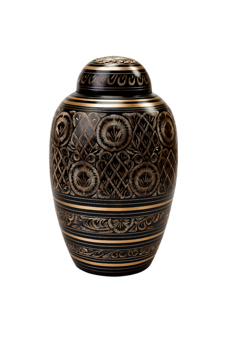 Large Vintage Art Deco Black and Gold Dometop Adult Brass Urn