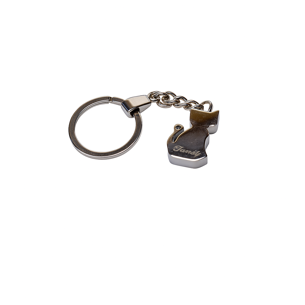 Cat Shaped Cremation Urn Keyring with Optional Personalisation