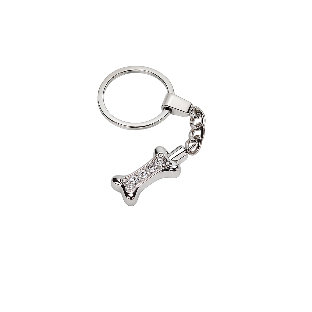 Crystal Bone Shaped Cremation Urn Keyring with Optional Personalisation
