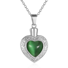 Silver Heart with Gemstone Centre Cremation Urn Pendant - Optional Personalization