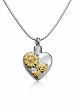 Gold flower heart Personalised Cremation Urn Pendant