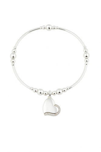 Sterling Silver Heart with Crystals Cremation Urn Stacking Bracelet