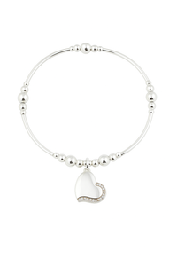 Sterling Silver Heart with Crystals Cremation Urn Stacking Bracelet