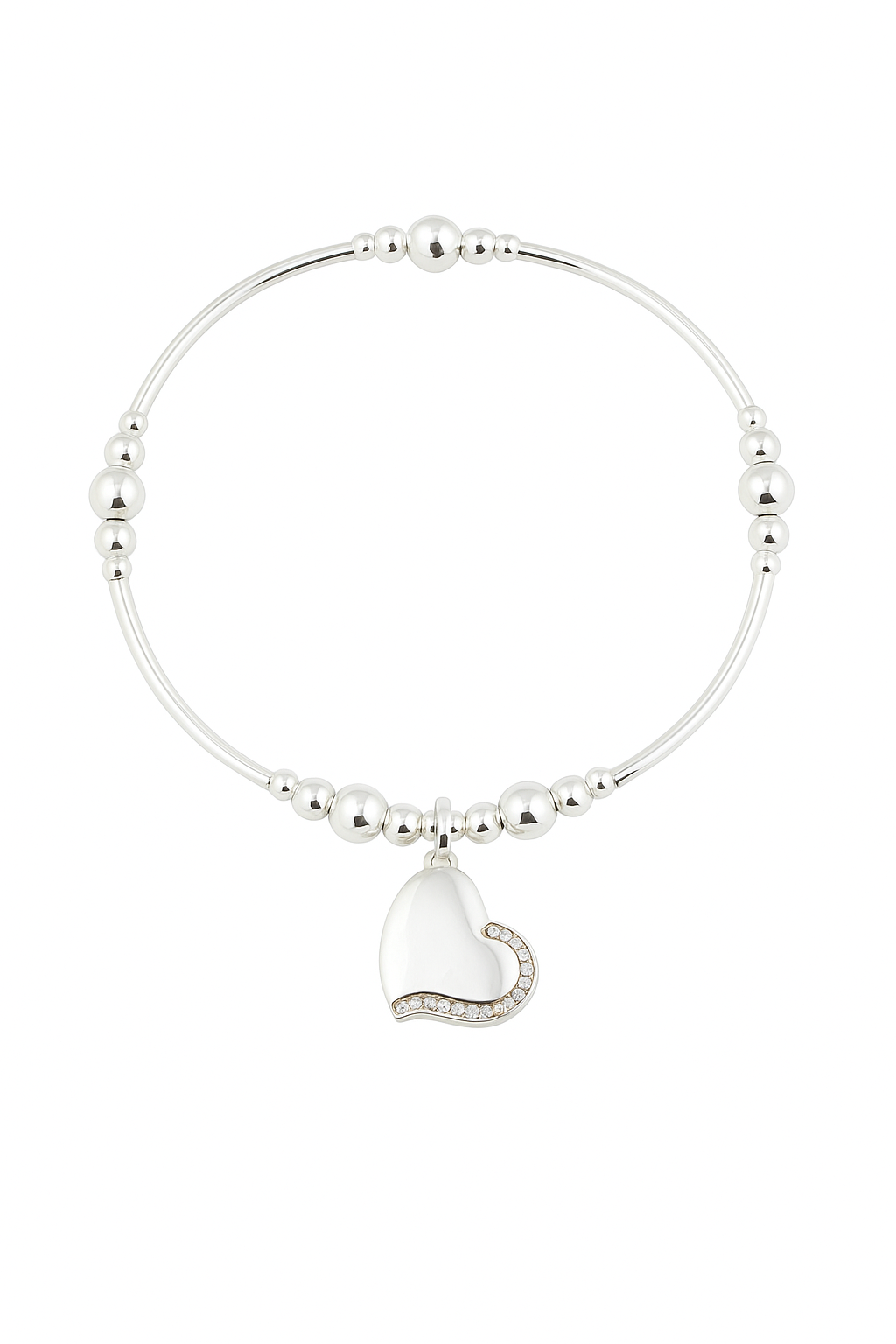 Sterling Silver Heart with Crystals Cremation Urn Stacking Bracelet