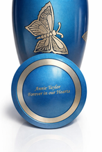 Large Aluminium Blue & Silver Butterfly Adult Urn with Optional Personalised Engraving