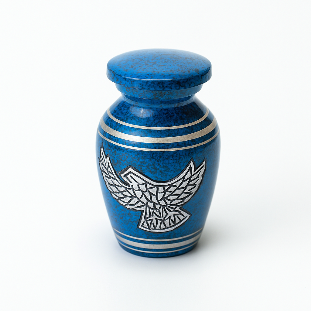Miniature Blue and Silver Bird Keepsake Urn