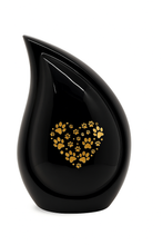 Paw Heart Black Aluminum Teardrop Pet Cremation Urn