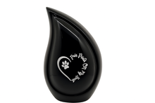 Paw Print On My Heart Black Aluminum Teardrop Pet Cremation Urn