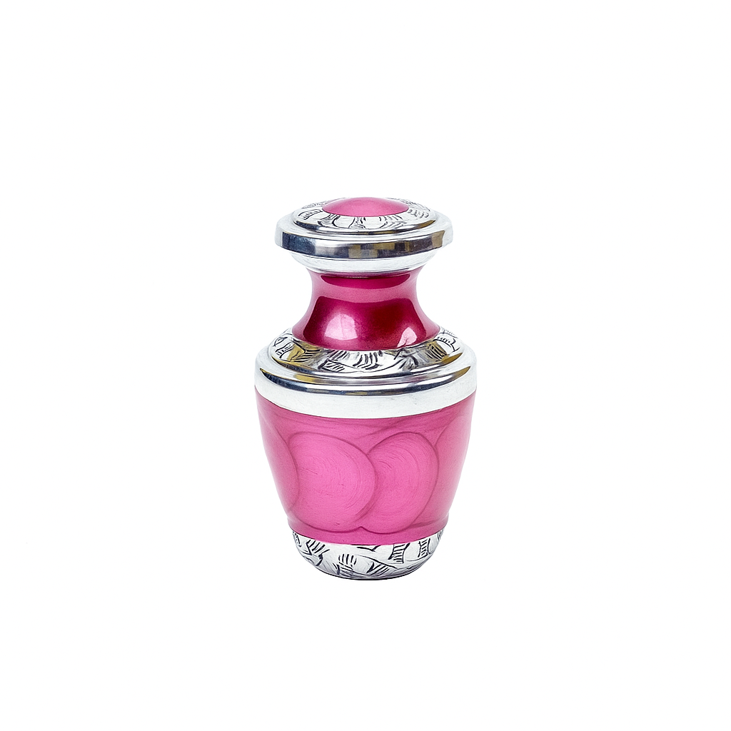 Miniature Silver and Pearl Pink Enamel Keepsake Urn