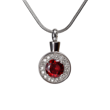 Red Crystal Circle Cremation Urn Pendant
