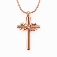 Rose Gold Crystal Cross with Gold Infinity Cremation Urn Pendant
