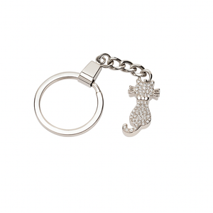Silver Crystal Cat Shaped Cremation Urn Keyring with Optional Personalisation