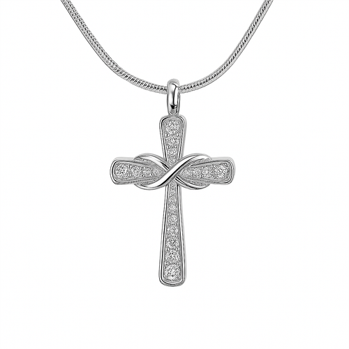 Silver Crystal Cross with Silver Infinity Cremation Urn Pendant