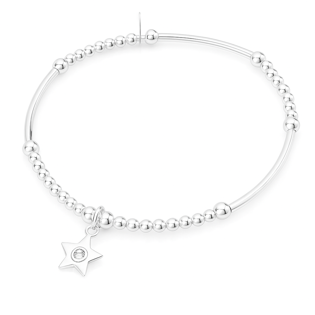 Sterling Silver Crystal Star Stacking Bracelet
