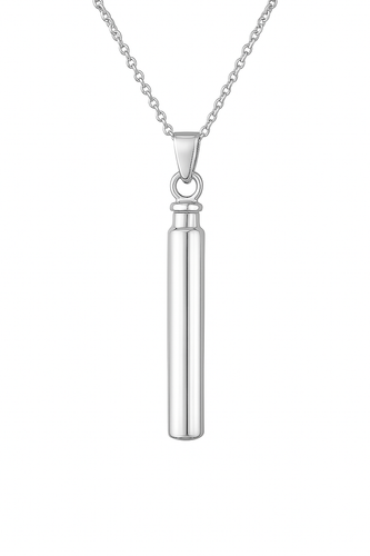 Sterling Silver Long Cylinder Cremation Urn Pendant
