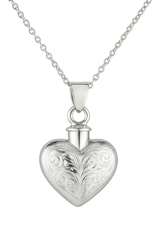 Sterling Silver Vintage Heart Cremation Memorial Ashes Pendant with Optional Personalisation