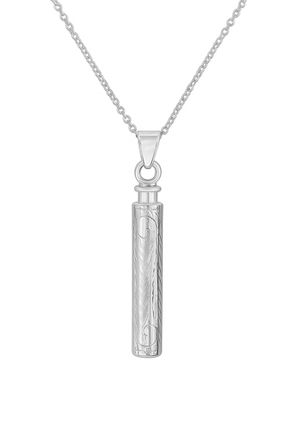 Sterling Silver Long Vintage Cylinder Cremation Urn Pendant