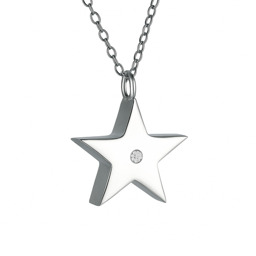 Sterling Silver Crystal Star Cremation Urn Pendant