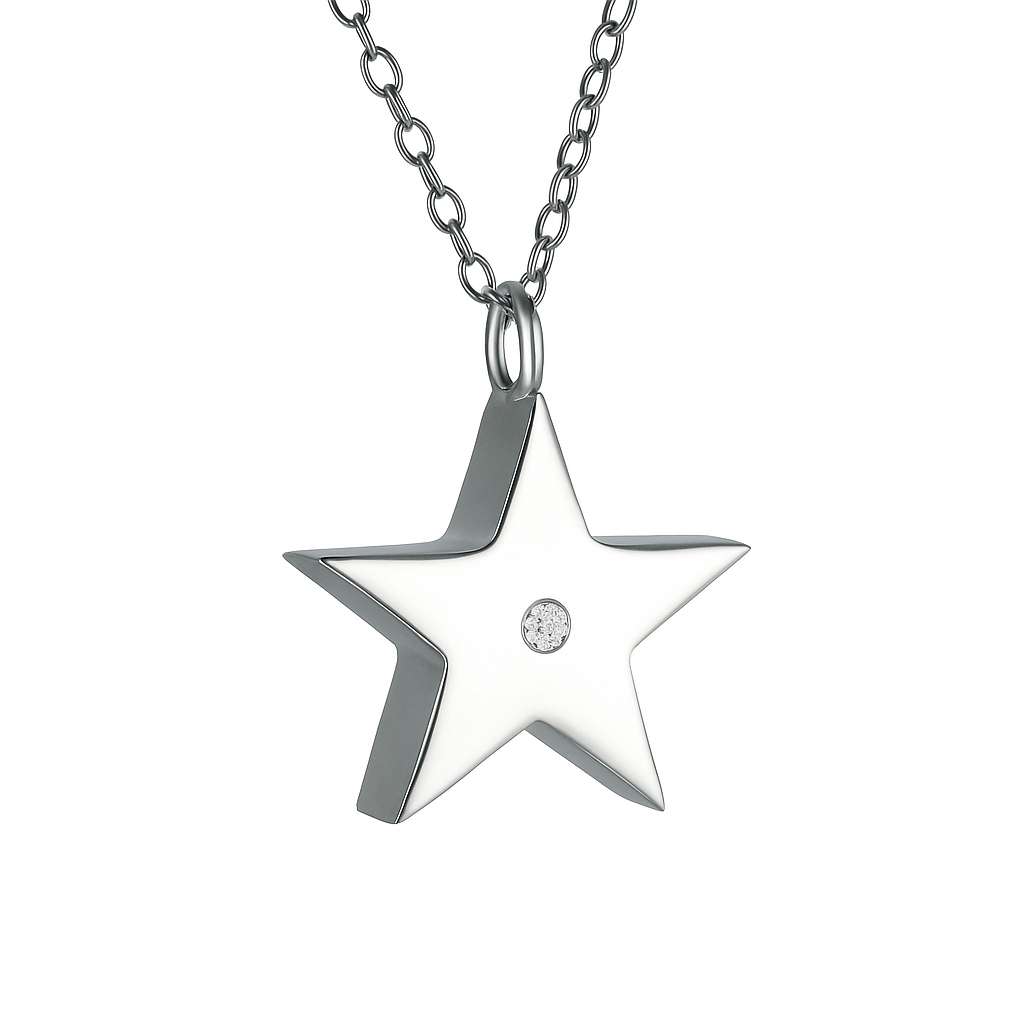 Sterling Silver Crystal Star Cremation Urn Pendant
