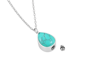 Oval Turquoise Enamel and Silver Cremation Urn Pendant - Optional Personalisation