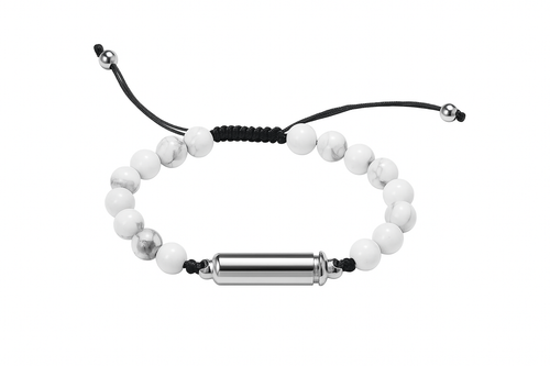 Unisex White Casual Lava Stone Urn Bracelet - Memorial Ash Keepsake Jewellery - With Optional Personalised Engraved