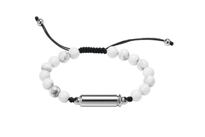 Unisex White Casual Lava Stone Urn Bracelet - Memorial Ash Keepsake Jewellery - With Optional Personalised Engraved