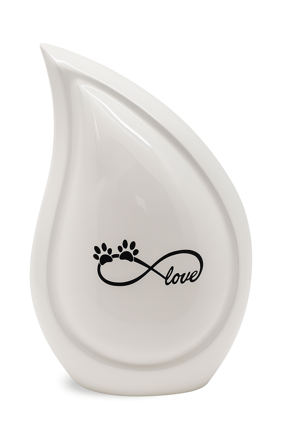 Paw Pearl White Aluminium Teardrop Pet Cremation Urn