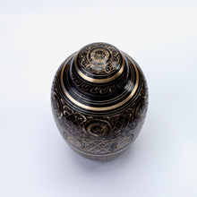 Large Vintage Art Deco Black and Gold Dometop Adult Brass Urn