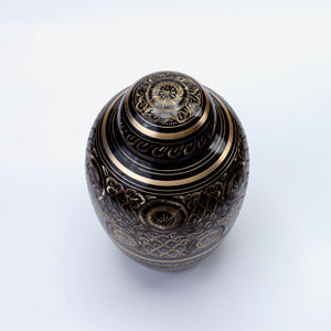 Large Vintage Art Deco Black and Gold Dometop Adult Brass Urn
