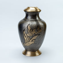 Large Gold, Silver and Black Flying Birds Adult Brass Urn with Optional Personalised Engraving