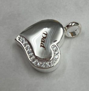 Sterling Silver Heart with Crystals Cremation Urn Pendant with Optional Engraved Personalisation