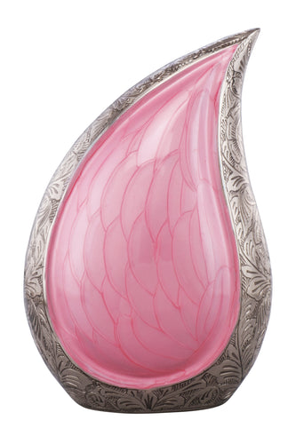 Large Pink and Silver Enamel Teardrop Urn for Adult or Pet Dog Ash Cremains Memorial