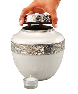 Hope of Light Pearl White Chalice Tea Light Cremation Urn for Adult