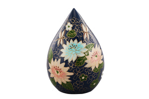 Hand Painted Teardrop Navy Flower Cremation Urn for Adult or Pet